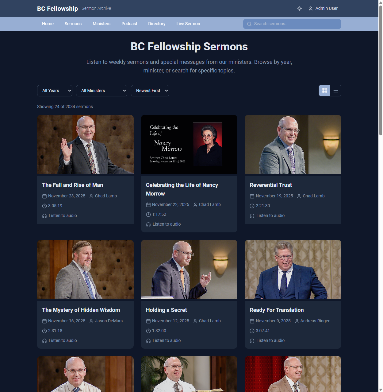 BCF Sermon Archive screenshot